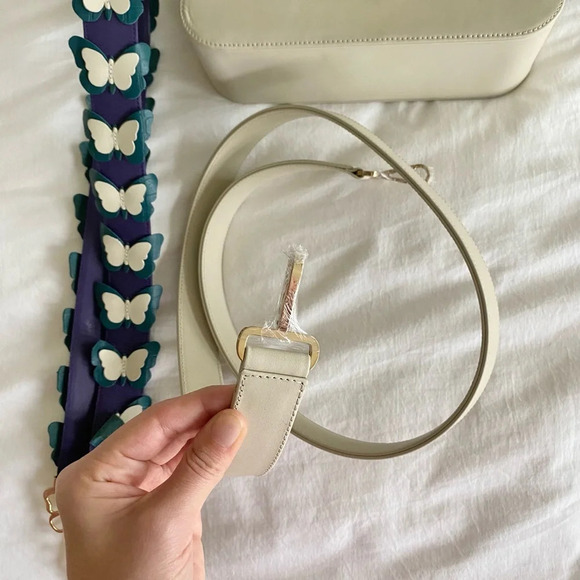 Elizabeth Sutton Leather Bag Multicolor Cream & Forest with 3D Butterfly Strap - Picture 8 of 15